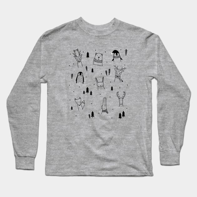 Winter Christmas Pattern With Funny Animals Long Sleeve T-Shirt by Make It Simple